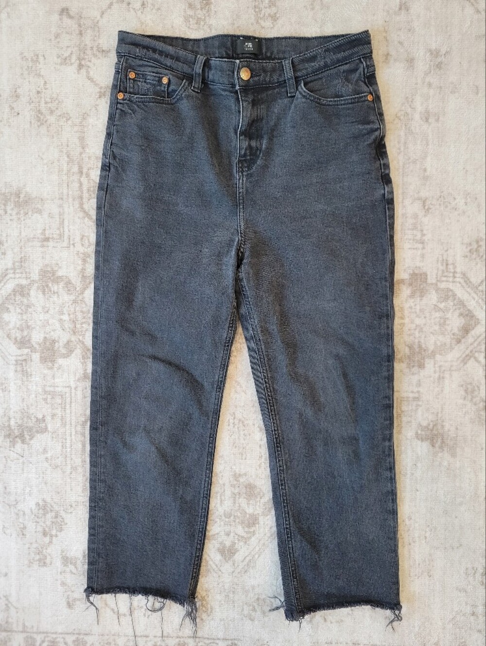 River Island Petite Womens 14 Black Cropped Raw Hem Jeans Streetwear Grunge